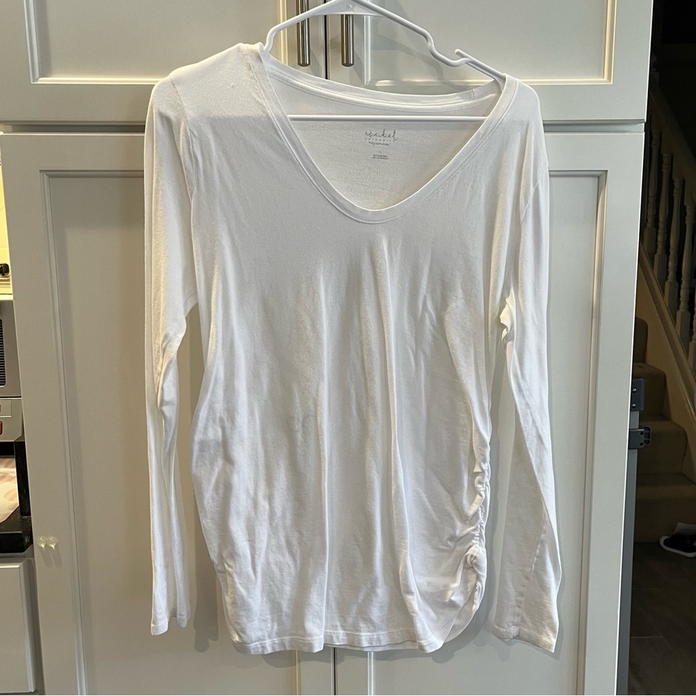 Isabel Maternity White Long Sleeve VNeck Basic Tee